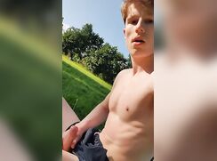 cute ginger guy short reveals outside wank