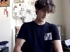 cute face curly guy wanking jeans on