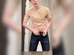 cute blonde guy standing wank