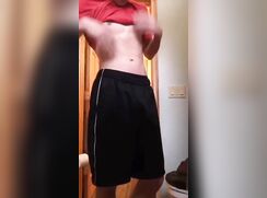 Strip and soak the bathroom in piss and cum