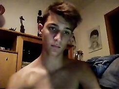 cute face guy waking and cum in the kitchen