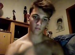 cute face guy waking and cum in the kitchen