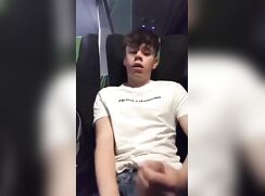 Teen boy jerks off in the public bus