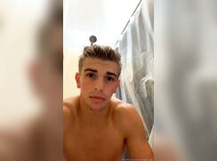 Blond hottie wanks his cock in wet underwear