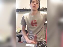 Gamer teen boy jerks off and cums on camera