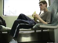 Boy wanks in the train to Berlin
