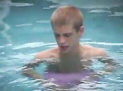 Swim pool dad and son