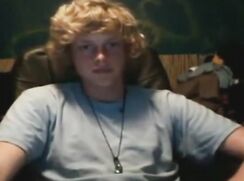 cute curly long gold hair reveals big dick chating to girl jacking off