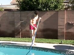 young pool boy serves daddy dick