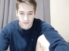 Twink Jerks Off on Webcam, Showing Big Dick