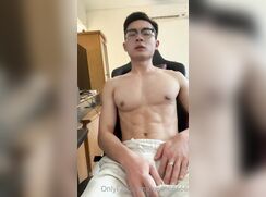 Cute Asian twink jerking and blowing his load