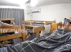 ASIAN TEEN JERKS OFF IN FRONT OF THREE OTHERS IN A HOSTEL ROOM