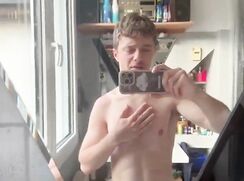 hot bodybuilder flexing in undies