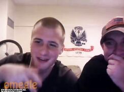 Two Army dudes jerkin' it in the barracks