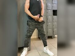 JockDad87 shoots his load in the Locker Room