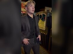 Blond Strips & Jerks Outside at Night, Nearly Caught-No Cum 233
