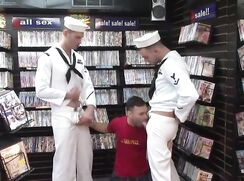 sex with two sailors in a porn shop