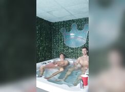 sexy conner and guy friends jerking off together in hot tub