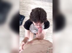 Sabian: Cute boy with glasses sucks huge cock