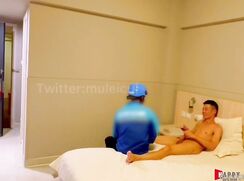 ASIAN TEEN GETS HIS COCK JERKED BY FOOD DELIVERY GUY