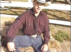A sexy cowboy cums all over his thick bush