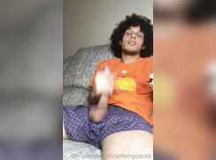 Sexy mixed str8 dude jerks his big uncut dick and cums