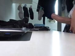 cute fit big dick drops towel and wanks his big cock