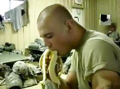Army Dude Shows Off With A Banana (no sound) boys porn