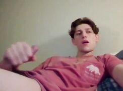 cute big dick wanking cum on his pink t shirt