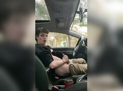 Twink Enjoys Frantic Wank In His Car On A Rainy Day Outside boys porn