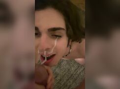 Cute twink takes creamy facial