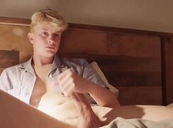 cute blonde jacks wiping the cum off his beautiful foreskin boys porn