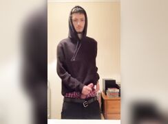 The skinny Geordie boy cums in a hoodie