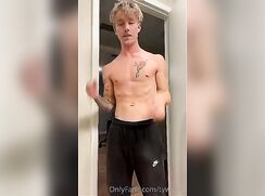 Blond Tattoo with curly hair wanks and cums - AI Enhanced