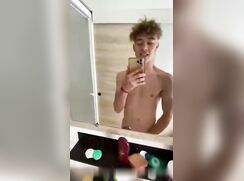 Hot boy jerking his thick dick