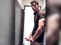 muscular guy likes to jerking off  public bathroom