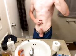 fit blond twink gives a show in the mirror