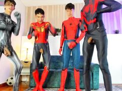 Super heroes hang out together