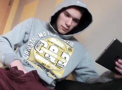 Fit twink fucks flashlight