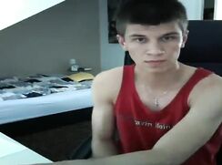 Shy Str8 Cam boy cums into twink porn his hand