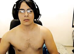 Hot Dark Hair Twink with glasses wanks and cums - AI Enhanced