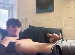 fit cute brunette jacks cumming on bed boys porn