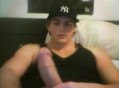 cute blonde jacking off his big cock on bed cam boys porn