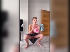 cute crazy tiktoker exercises towels reveals ...