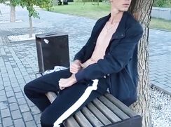 cute blonde risky outside jacks off at the park