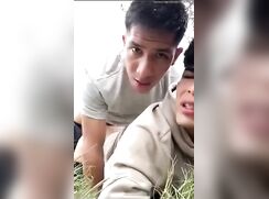 Straight classmate fucks friend outside after school