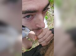 Australian slut Joshua eats cum outdoors