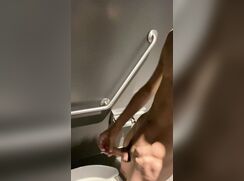 Boy jerks off loudly and cums in public bathroom