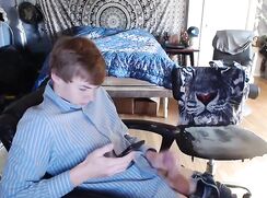 Teen redhead jerks off cum