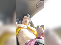 black teen jerks off in car